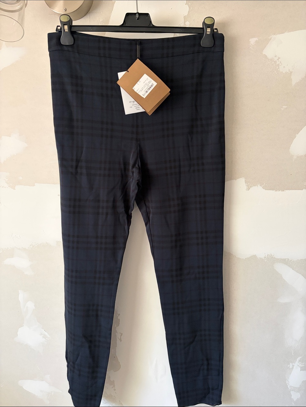 NWT Burberry Midnight Navy Plaid Skinny Trousers size Large